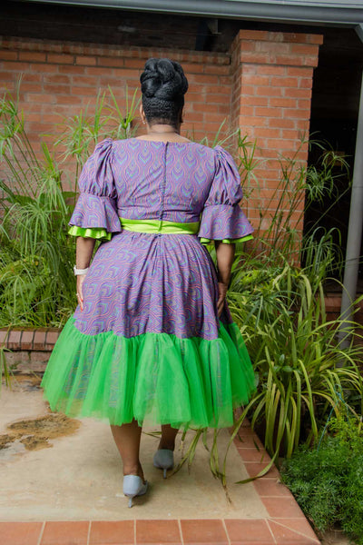 Purple and Lime Shweshwe Dress