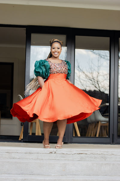 Burnt Orange & Green Sequin Dress