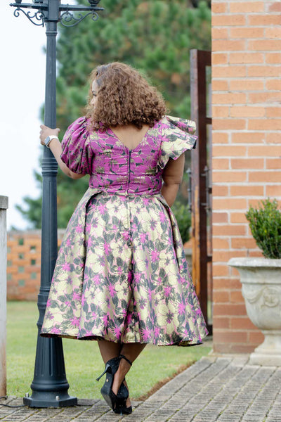Metallic Gold and Magenta Brocade Dress