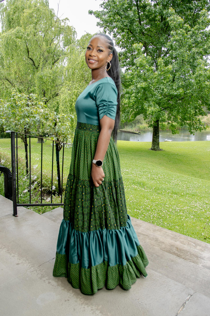 green shweshwe dresses Tiered Dress – QhawekaziStyles ApparelR
