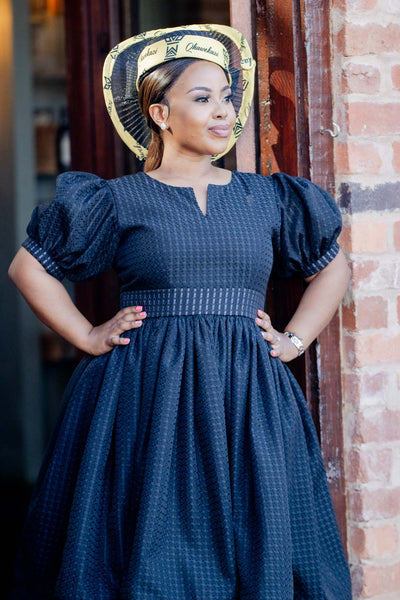 Black Puff Sleeve Midi