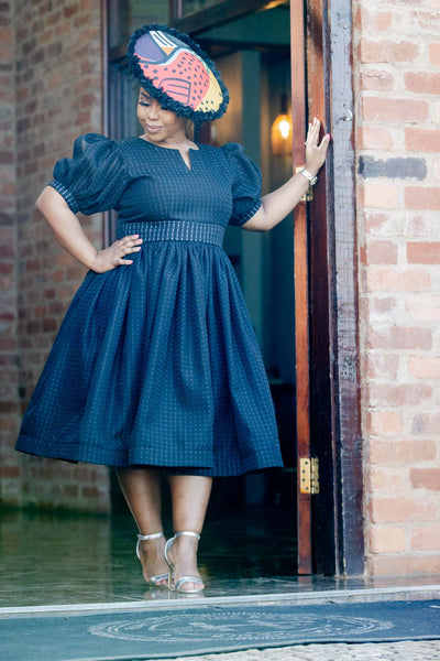 Black Puff Sleeve Midi