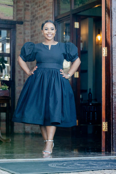 Black Puff Sleeve Midi