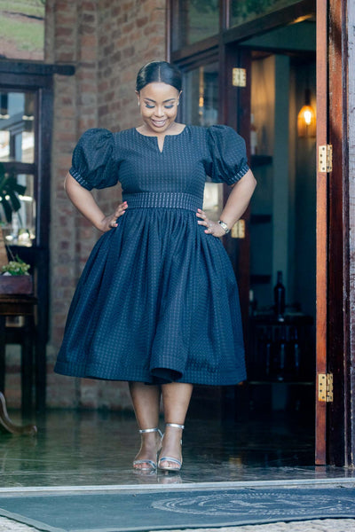 Black Puff Sleeve Midi