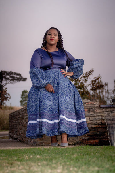 Navy Satin Shweshwe Dress
