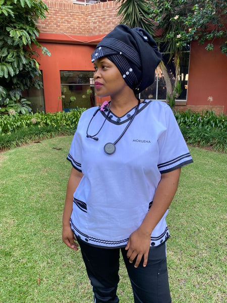 Qhawekazi Ngcoya Xhosa Inspired Scrub Set without iBhayi