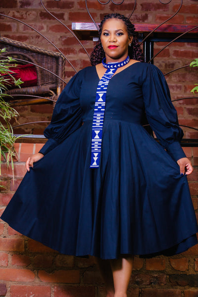 Maphetho Dress in Navy
