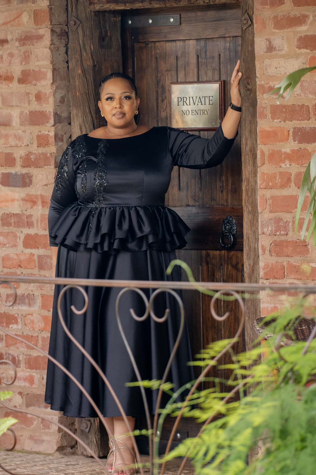 Black Peplum Midi Dress