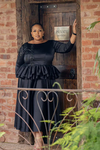Black Peplum Midi Dress