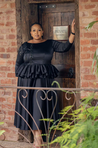 Black Peplum Midi Dress