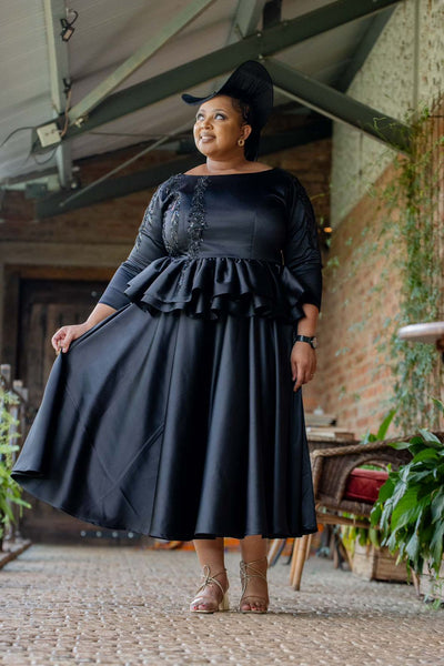 Black Peplum Midi Dress