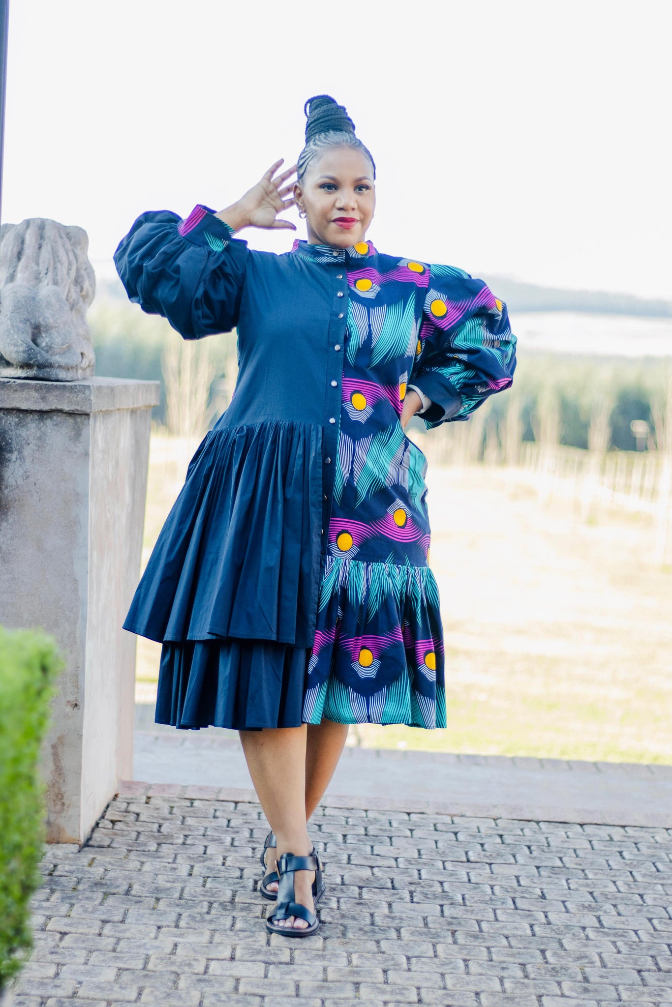 Navy & Ankara Shirt Dress QhawekaziStyles Navy & Ankara Shirt Dress QhawekaziStyles