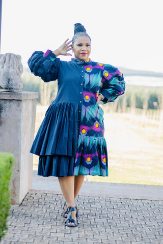 Navy & Ankara Shirt Dress
