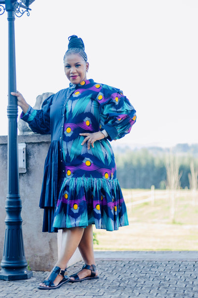 Navy & Ankara Shirt Dress