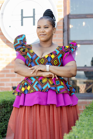Ankara Print & Purple Peplum Top