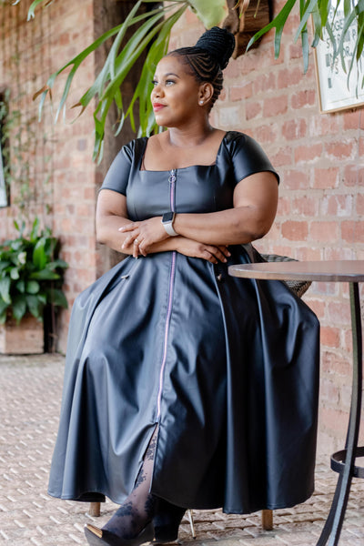 Black Leather Midi Dress