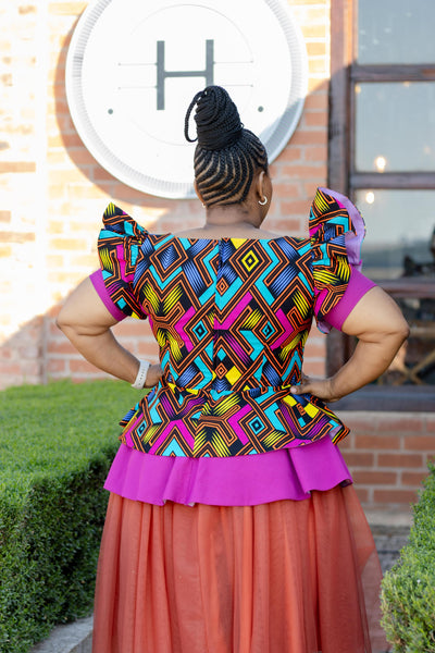 Ankara Print & Purple Peplum Top