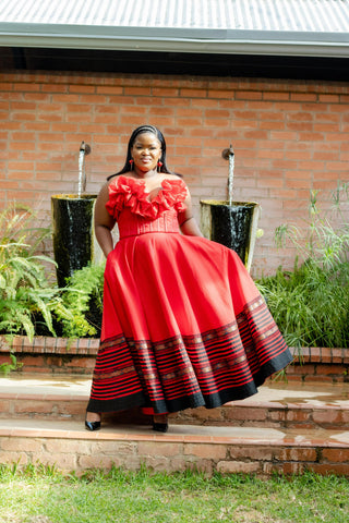 Red Mbhaco Maxi Skirt