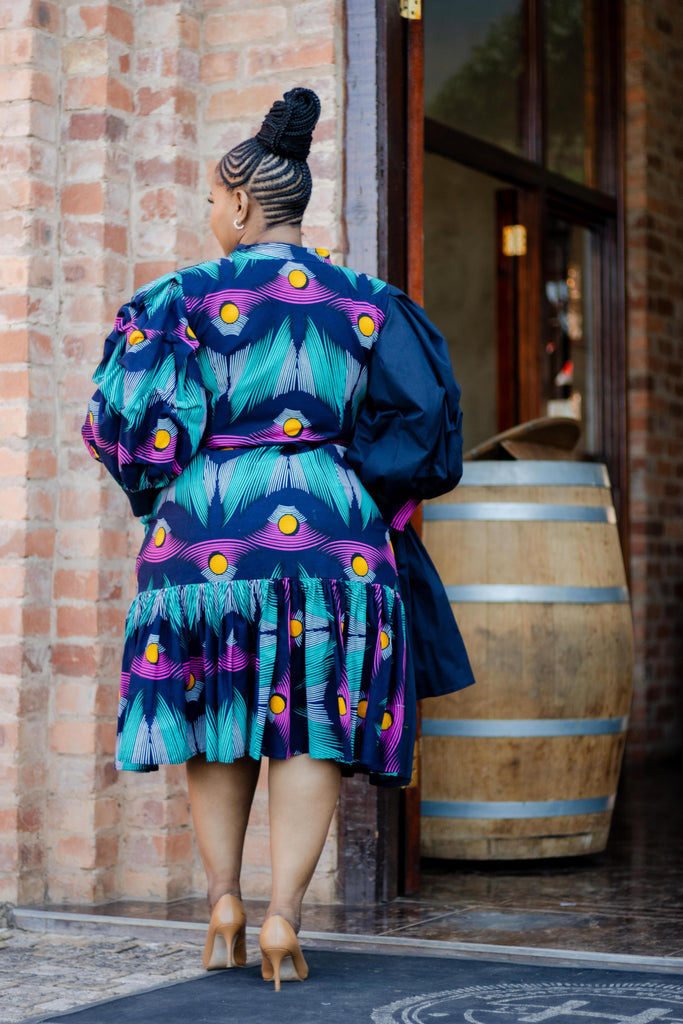 Navy & Ankara Shirt Dress QhawekaziStyles Navy & Ankara Shirt Dress QhawekaziStyles