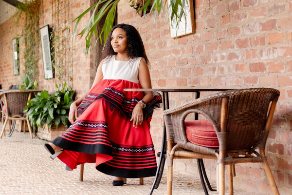 Red & Black Tiered Xhosa Dress