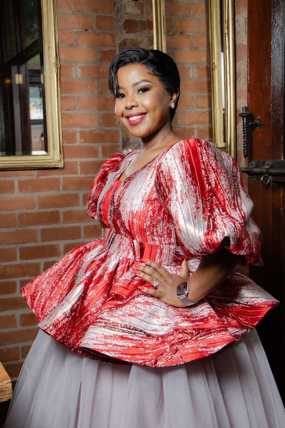Red Brocade Top