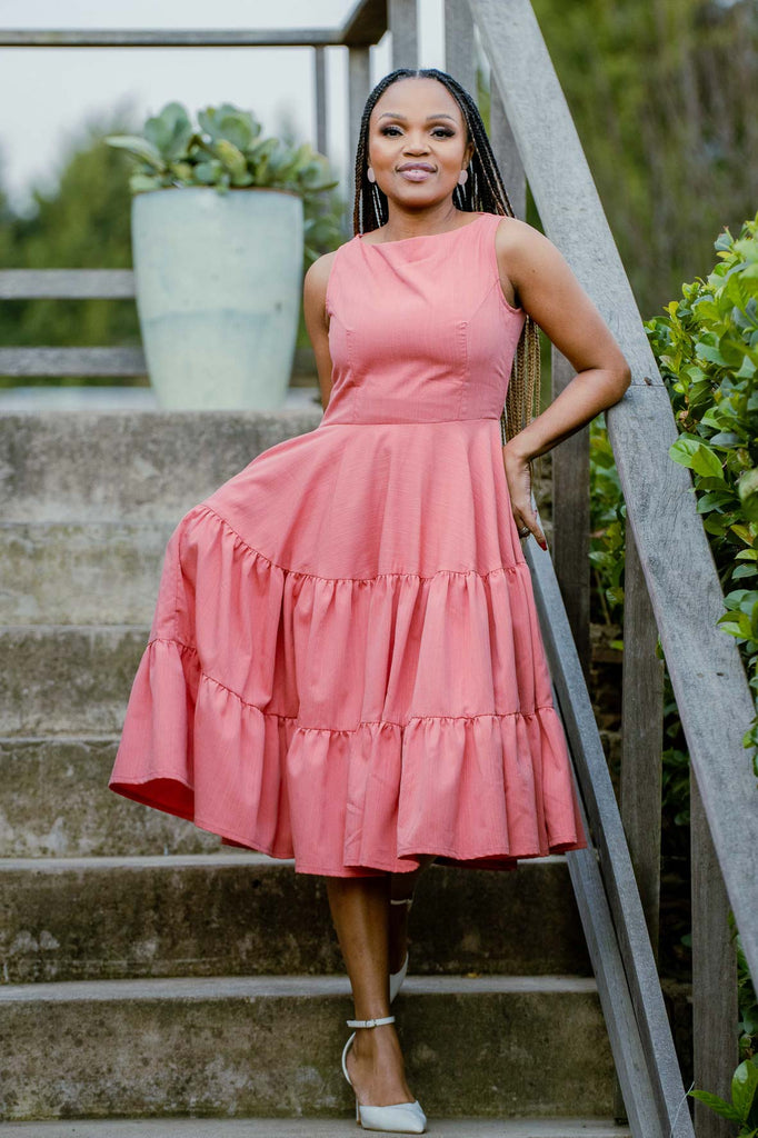 Salmon Pink Layered Dress QhawekaziStyles Salmon Pink Layered Dress QhawekaziStyles