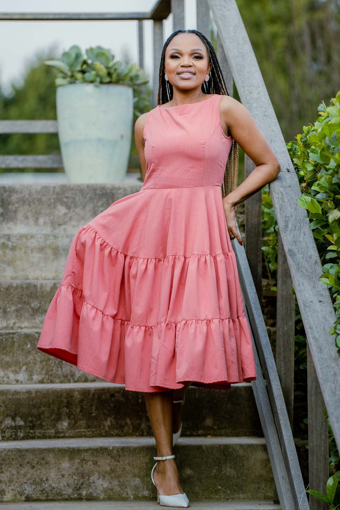 Salmon Pink Layered Dress – QhawekaziStyles