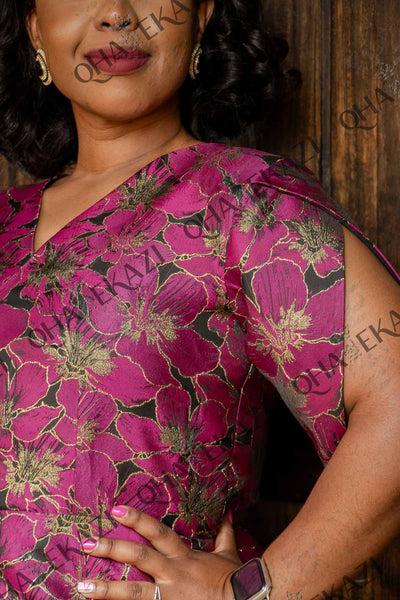 Magenta Wrap Brocade Dress