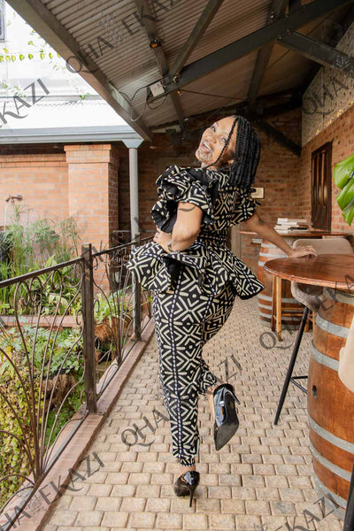 Cream and Black African Print Pants/Pencil Skirt