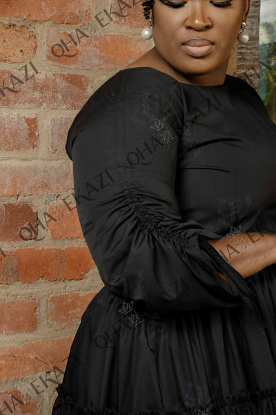 Black Ruched Sleeve Dress
