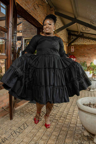Black Ruched Sleeve Dress