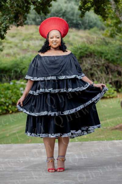 Black 4 Layer Monochrome Trim Dress