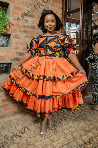 Orange Tiered Ankara Dress