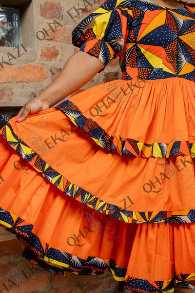 Orange Tiered Ankara Dress