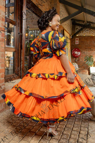 Orange Tiered Ankara Dress