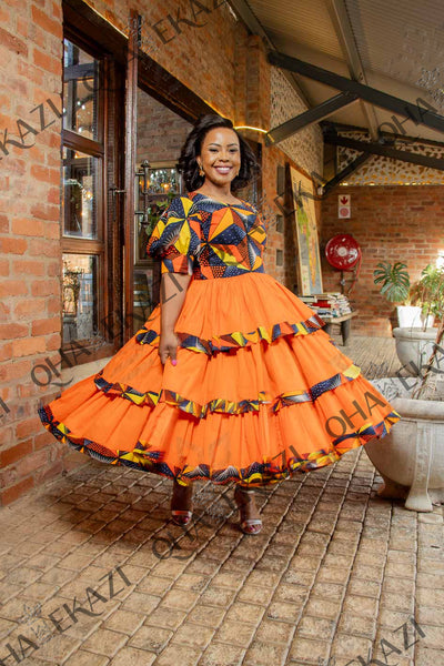 Orange Tiered Ankara Dress