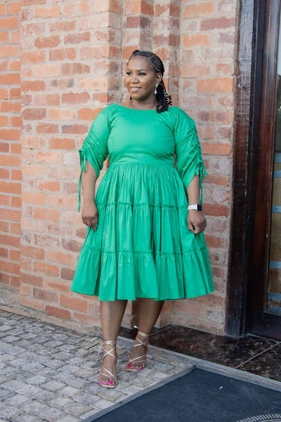 Green Ruched Sleeve Dress