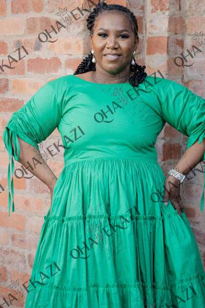 Green Ruched Sleeve Dress
