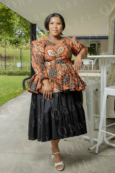 Orange African Print Peplum Top