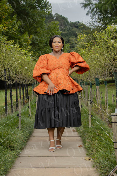 Orange Shweshwe Peplum Top