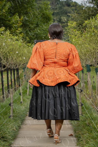 Orange Shweshwe Peplum Top