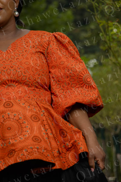 Orange Shweshwe Peplum Top