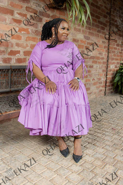 Lilac Ruched Sleeve Dress