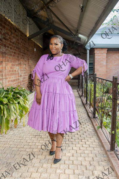 Lilac Ruched Sleeve Dress