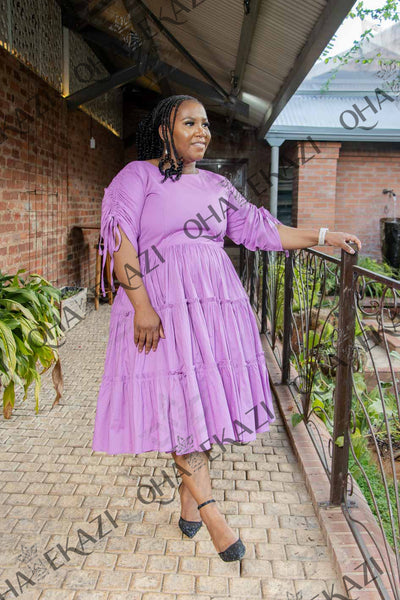 Lilac Ruched Sleeve Dress
