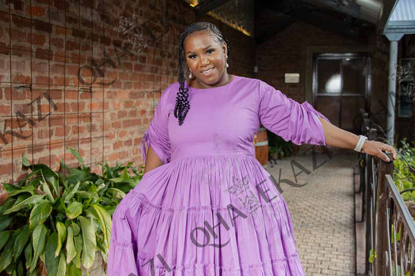 Lilac Ruched Sleeve Dress