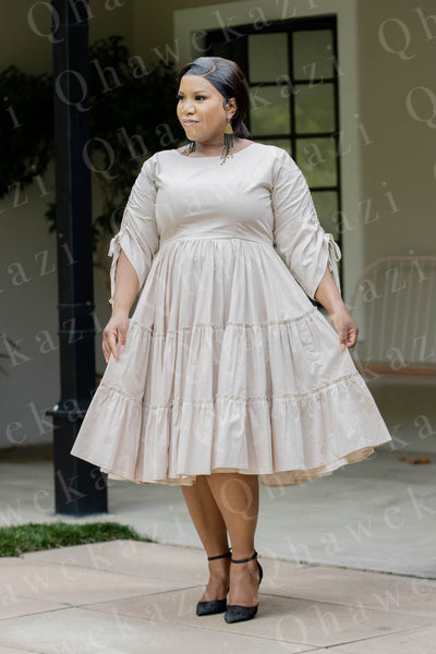 Stone Ruched Sleeve Dress