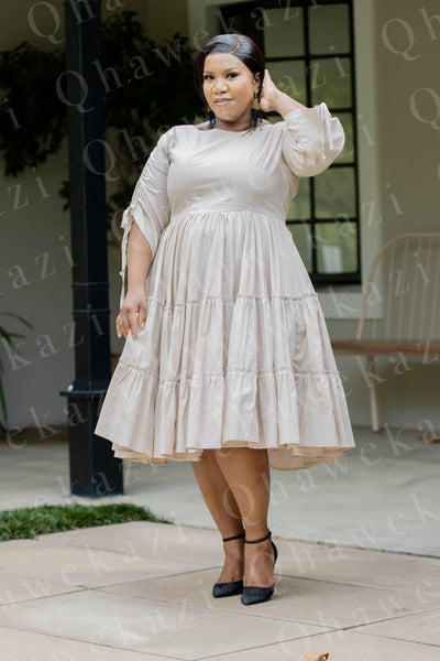 Stone Ruched Sleeve Dress