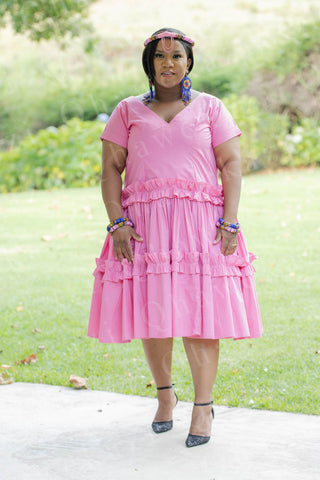 strapless open back dress Salmon Pink Layered Dress – QhawekaziStyles