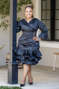Ruffle Hem Black Dress